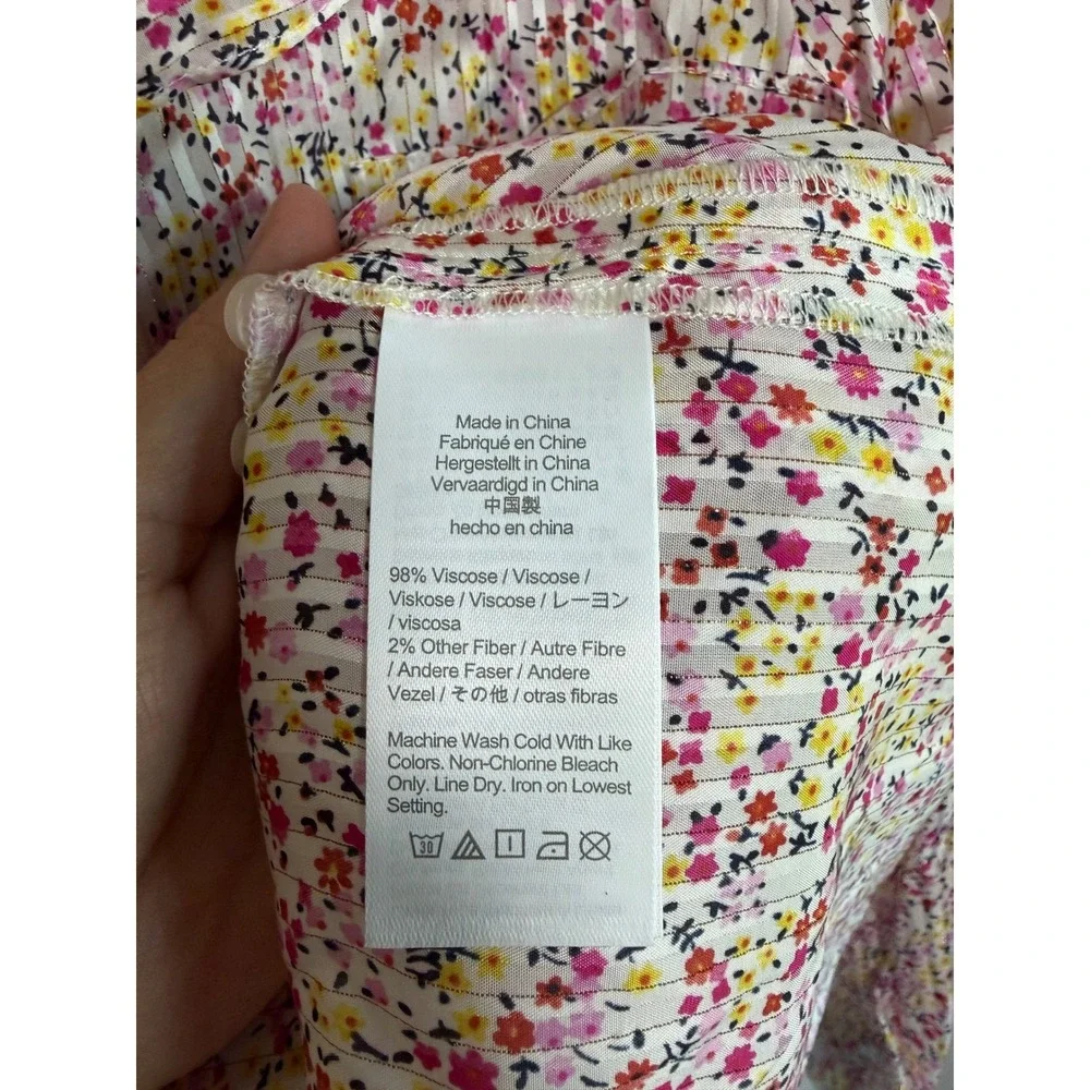 J.Crew Floral Ruffle Collar Pleated Button Up Blouse Pink Yellow Womens M NEW